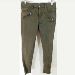 Zara Basic Olive Green Frayed Hem Skinny Jeans